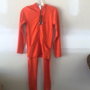 New Mix Two Piece Orange Hooded Jacket and Leggings set